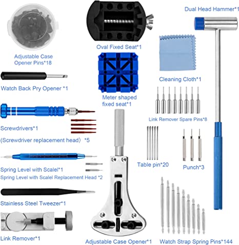 210-Piece Watch Substitute Instrument Equipment for Hyperlinks, Straps, Bands, Batteries, and Pins - Watch Restore and Adjustment Instruments