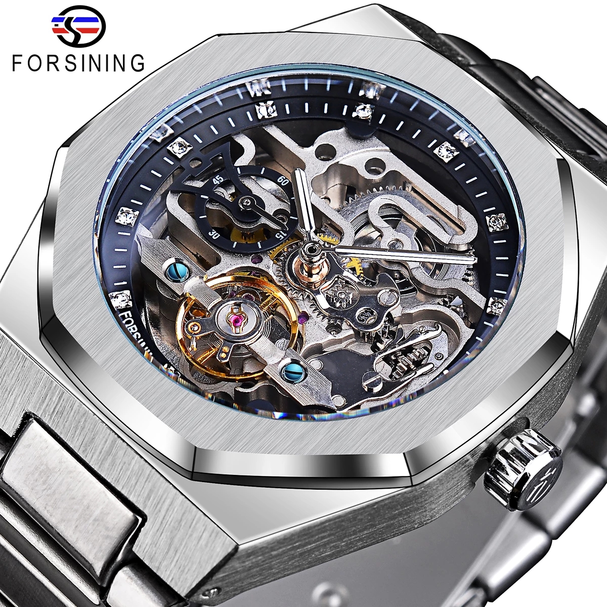 Forsining Males’s Computerized Watch with 3D Diamond Skeleton Design, Luminous Options, Tourbillon Motion – Perfect Present Wristwatch for Males