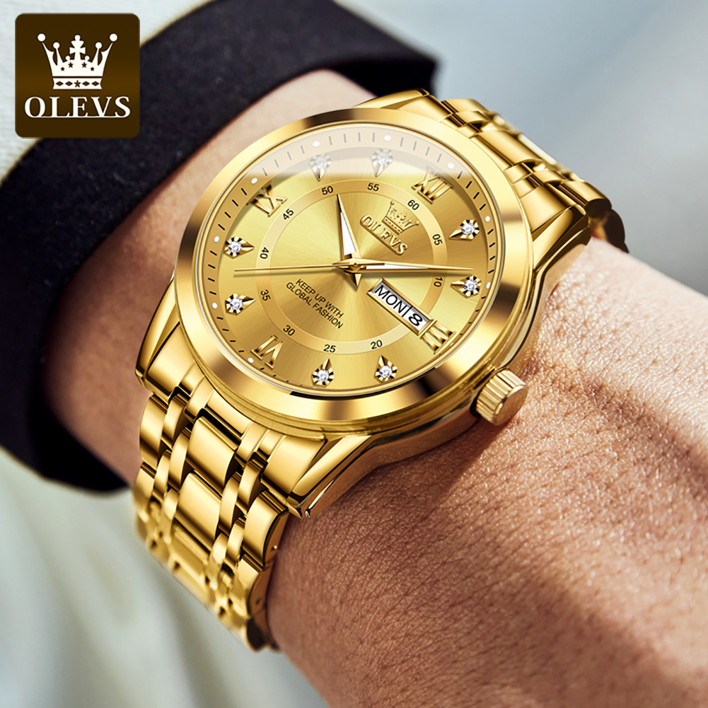 OLEVS 5513 Luxurious Males’s Quartz Watch – Excessive-High quality Stainless Metal Informal Enterprise Wristwatch in Gold