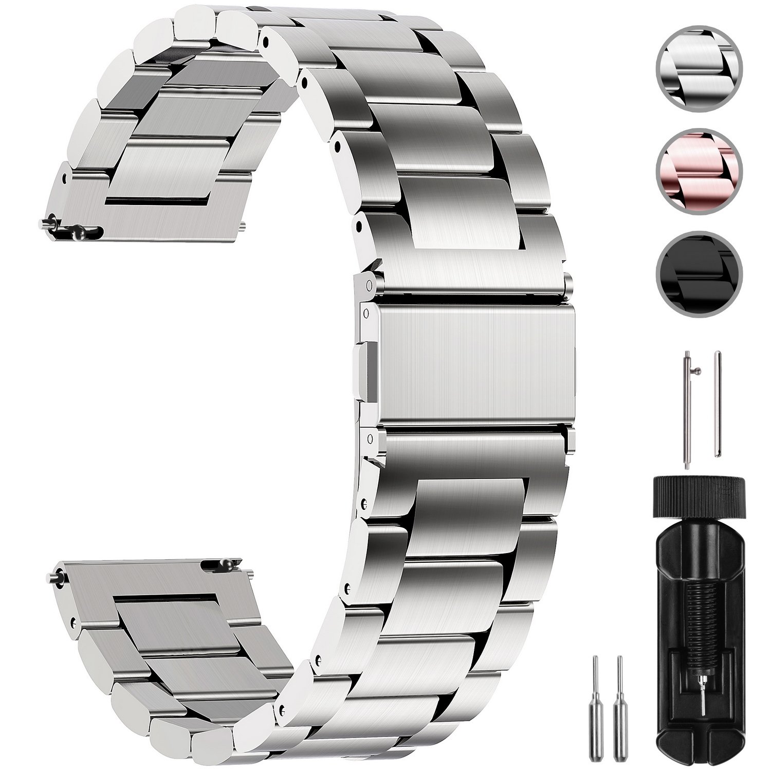 Premium Strong Stainless Metal Watch Bands for Males and Girls - Obtainable in 24mm, 22mm, 20mm, and 18mm Sizes - Blue, Black, and Silver Choices