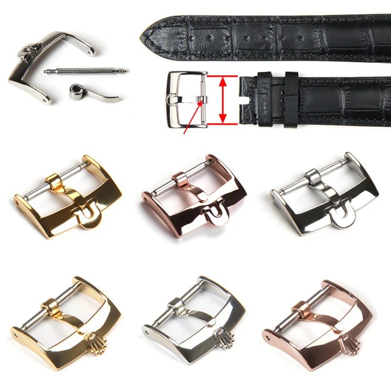 Single Center Brushed Stainless Metal Watch Pin Buckle - 16mm, 18mm, 20mm - Obtainable in Silver, Gold, and Black for Leather-based Watch Bands