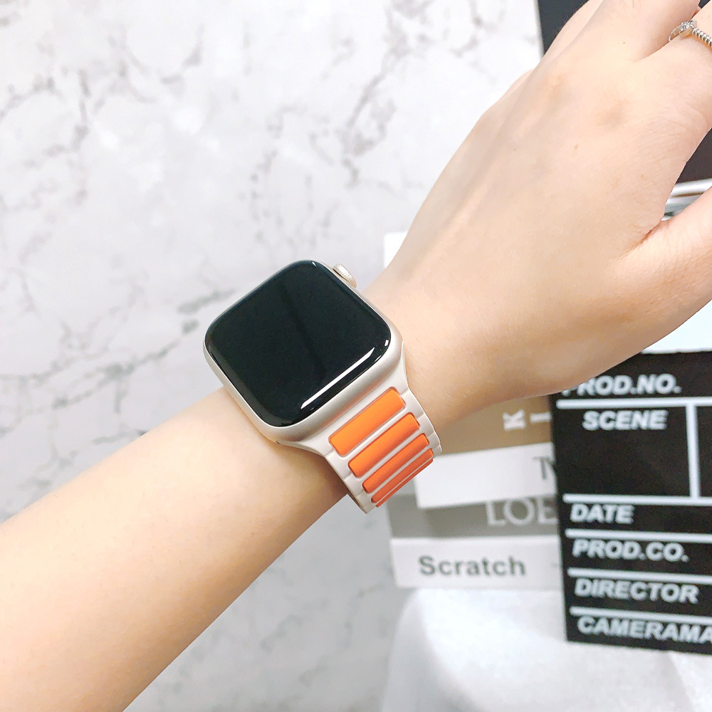 Two-Tone Silicone Strap Watch Band for Apple Watch 10 Extremely 2 - Accessible in 45mm, 44mm, 40mm, 49mm, 46mm, and 42mm Sizes